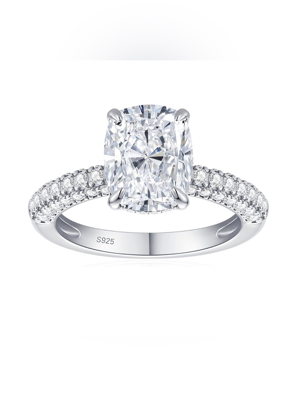 4CT Elongated Cushion Moissanite Ring D Color VVS1 Hidden Halo 925 Silver